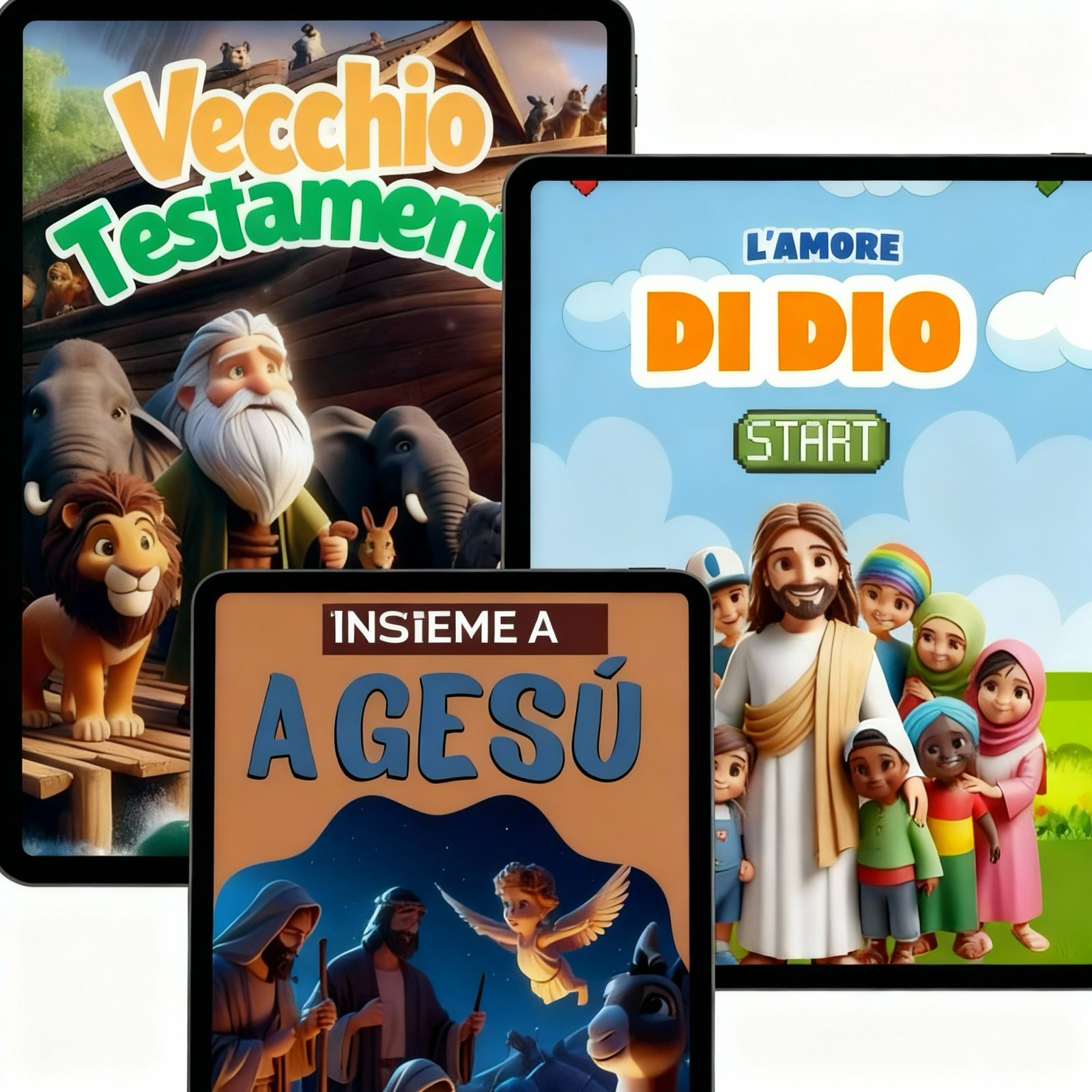 Família feliz com atividades bíblicas